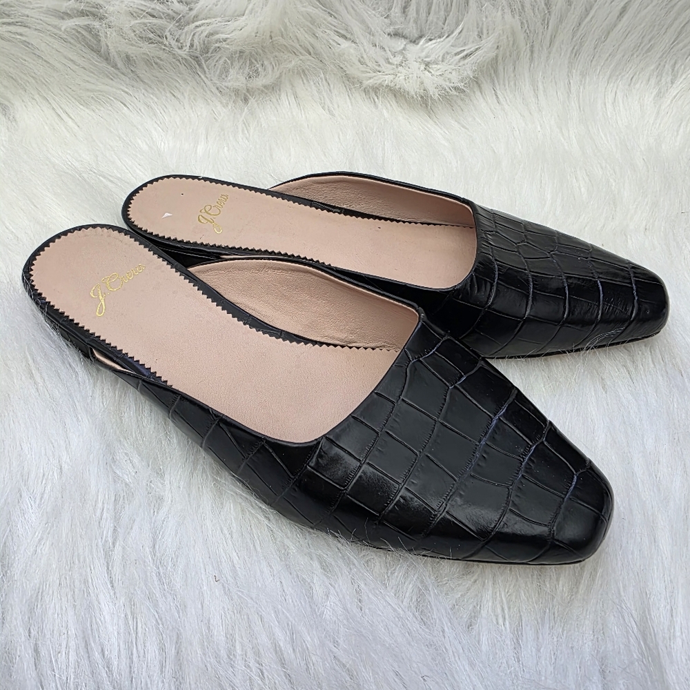 J.Crew Black Embossed Croc-Patterned Genuine Leat… - image 2